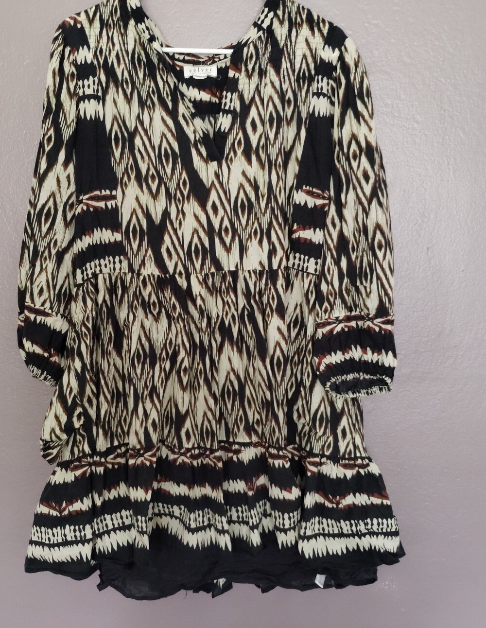 Velvet By Graham Spencer Netta Mini Dress XL Boho V Neck Southwestern